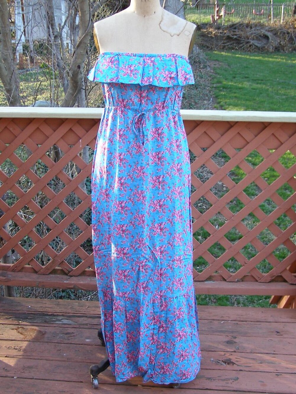 NEW size M Cantata Blue and Pink floral Maxi dress Peasant